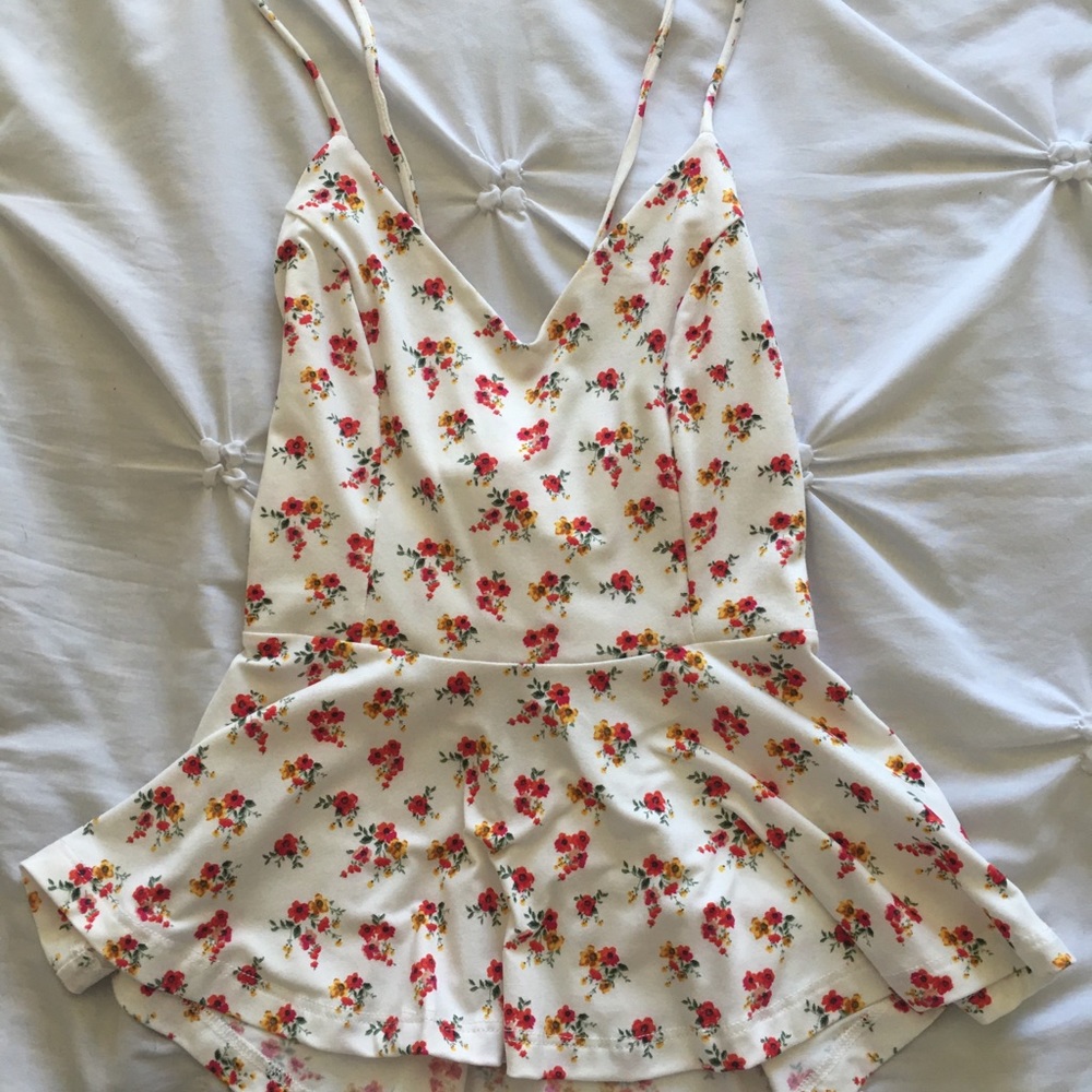 White floral blouse with spaghetti straps